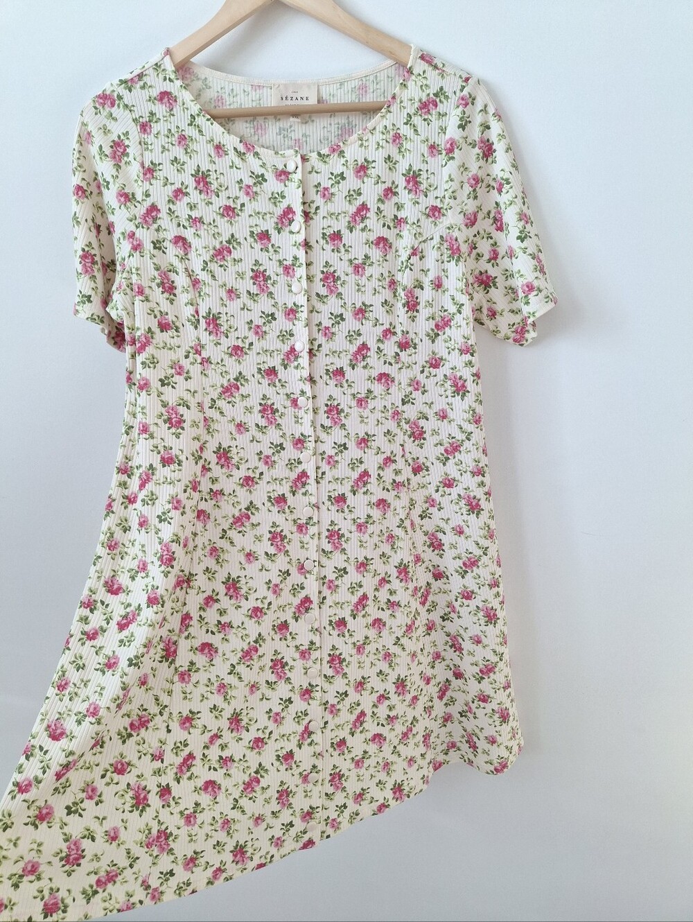 Sezane – Léa Floral Button Down Ribbed Mini Dress (Éloa Print) Women's XXL - Picture 3 of 13